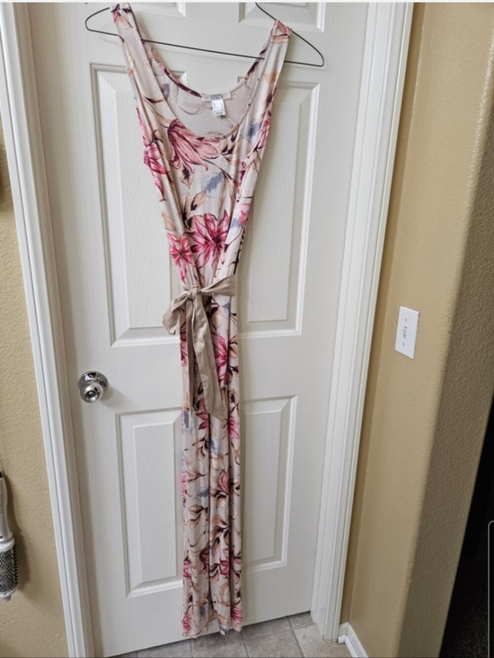 Lascana Venus Floral Maxi Tank Dress in Blush with Pink Flowers With Belt